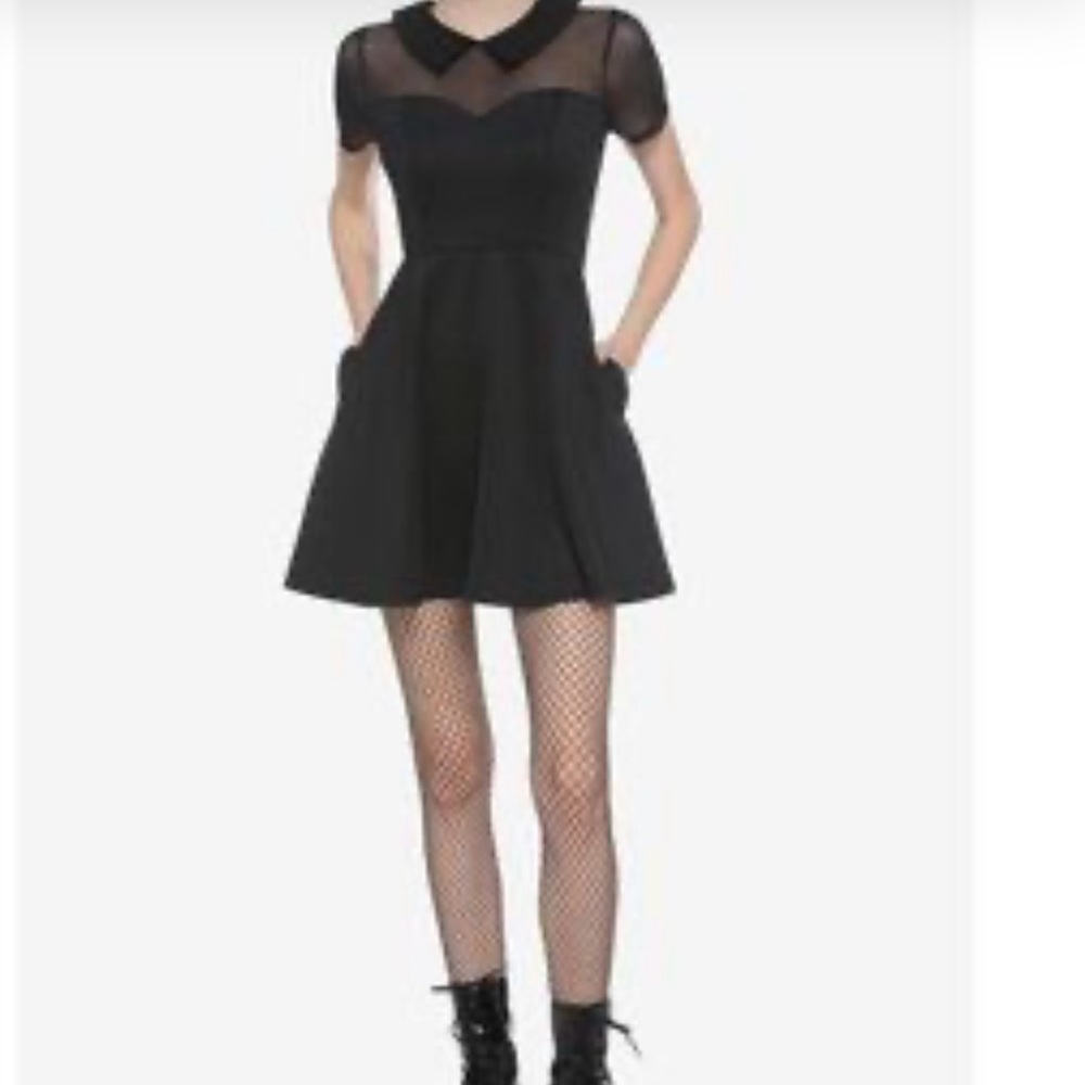 Hot Topic Dress Womens Size Small Black Gothic Collared Mesh Sheer Mini Skater‎
